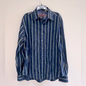 Robert Graham Knowledge Wisdom Truth Mens Button Down Navy Stripe, size XL